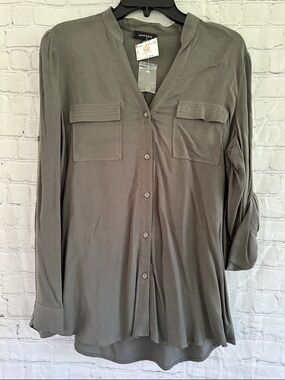 Spense Olive-Grey Button Front Utility Shirt